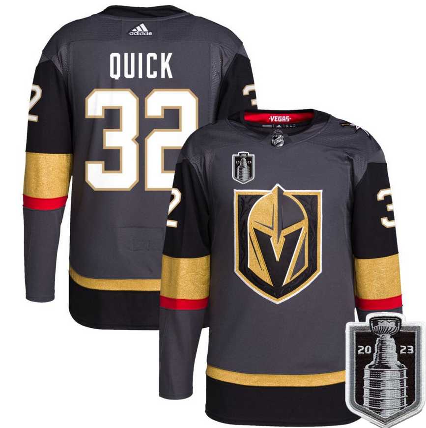 Men%27s Vegas Golden Knights #32 Jonathan Quick Gray 2023 Stanley Cup Final Stitched Jersey Dzhi